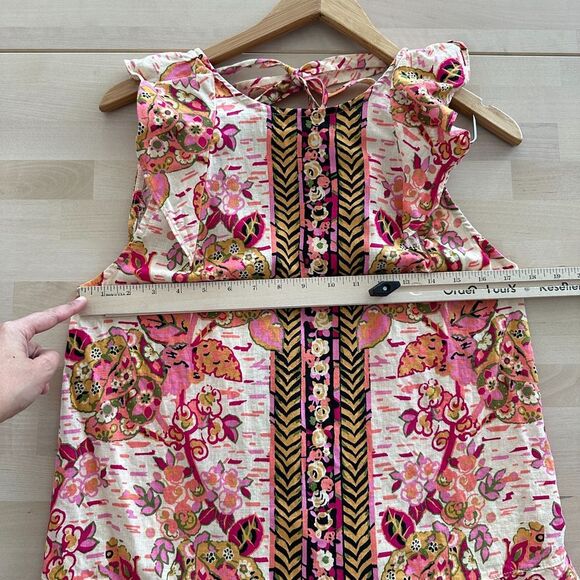 Free People Tunic Small Tulum Floral Boho Linen Blend Flowy Flounce Top Festival - Picture 10 of 12